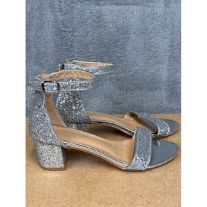 Illude Jasmine Silver Glitter Block Heel‎ Sandals Ankle Strap Womens Size 10